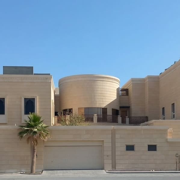 فيلا بلون الرمل ببرج أسطواني